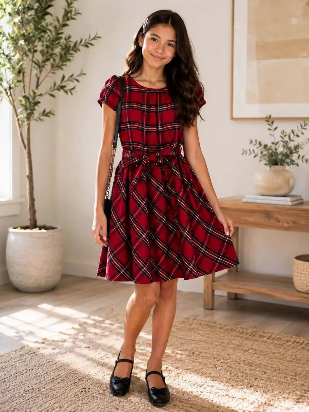 Carter’s Girls Red Plaid Belted  Dress Size 14